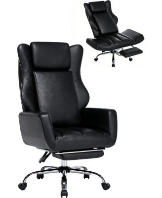 PU Leather Cross-legged Office Chair, Criss Cross Ergonomic Desk Chair with Flip-up Arms and Footrest