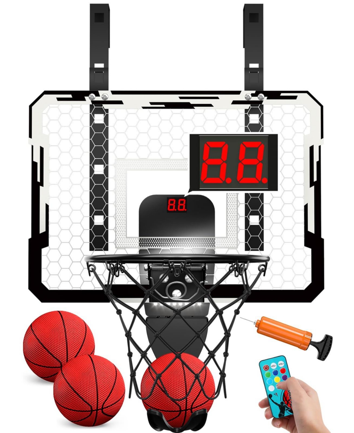 Sportneer Mini Basketball Hoop With Electronic Scoreboard Led Lighting Foldable Indoor Play - White