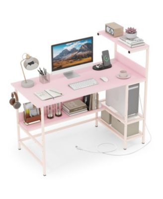 48 Inch Computer Desk with Power Outlets and Storage Shelves