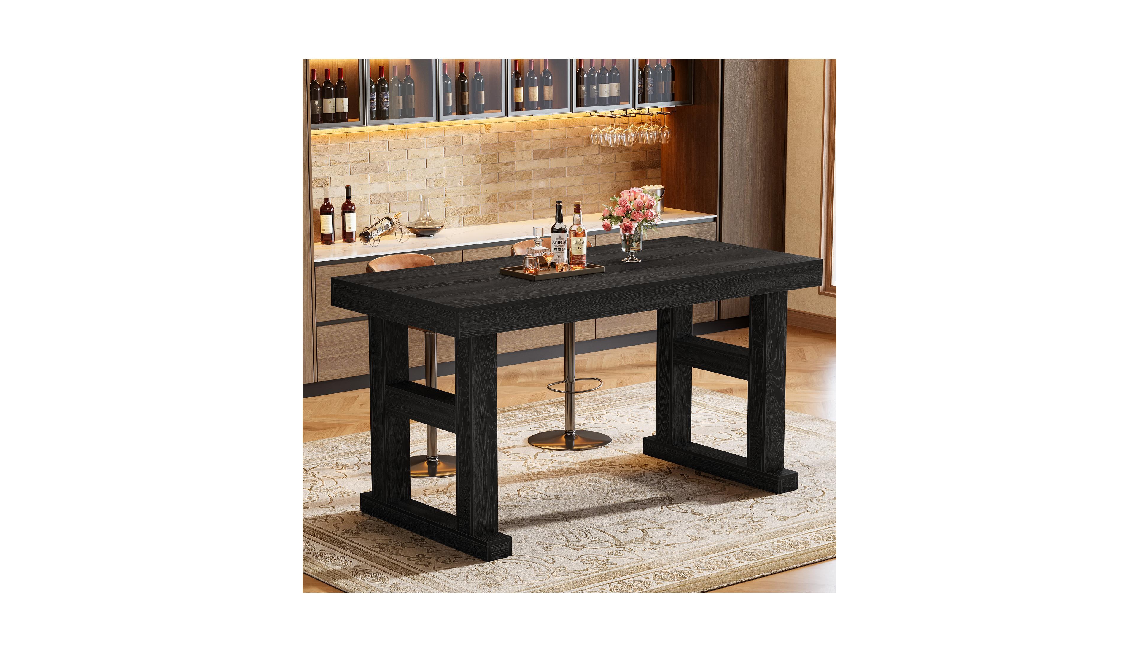 Tribesigns 63" Counter Height Bar Table, Industrial Dining Table for 4-6, Kitchen Island Pub Home Bar, Room