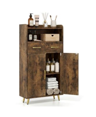 Bathroom Storage Cabinet with 2 Drawers and 2 Doors, Adjustable Shelf and Metal Legs
