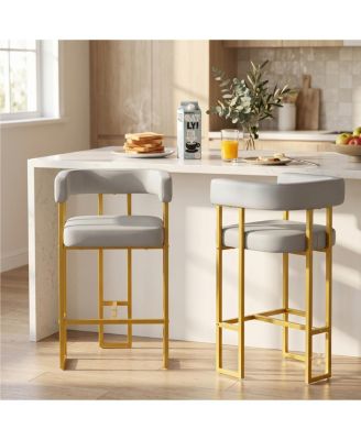 Modern Counter Height Bar Stools Set of 2, Faux Leather