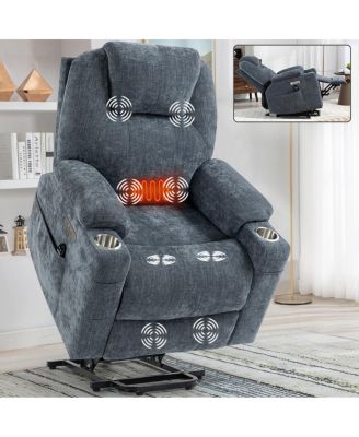 Heavy Duty Chenille Power Lift Recliner with Massage, Heat and USB Ports