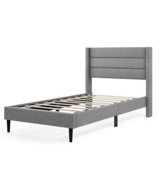Linen Upholstered Platform Twin Queen Bed Frame with Wingback Headboard Twin Size