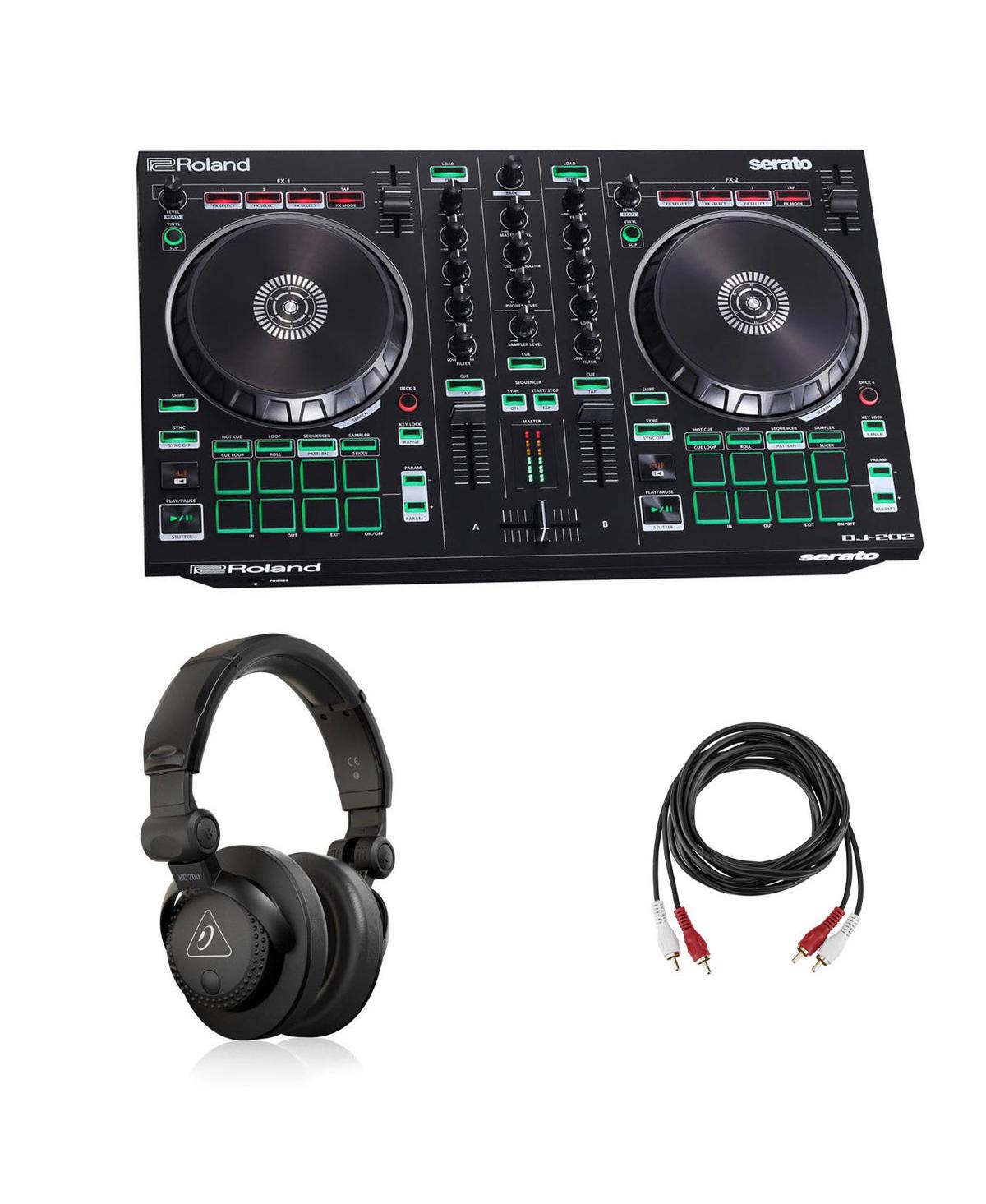 Roland Dj-202 2-Channel 4-Deck Serato Dj Portable Controller and Headphones, 2-Piece Set