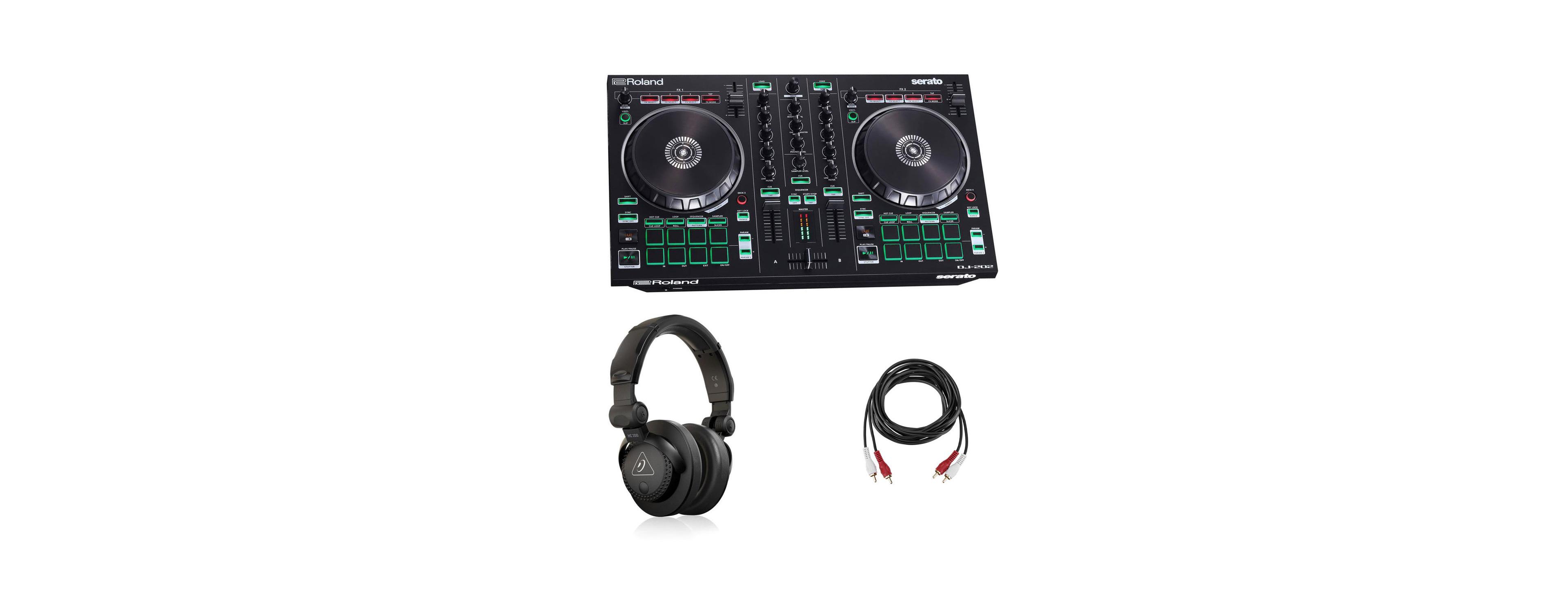 Roland Dj-202 2-Channel 4-Deck Serato Dj Portable Controller and Headphones, 2-Piece Set