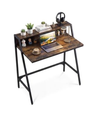 31.5" Industrial Desk with Raised Shelf Metal Frame