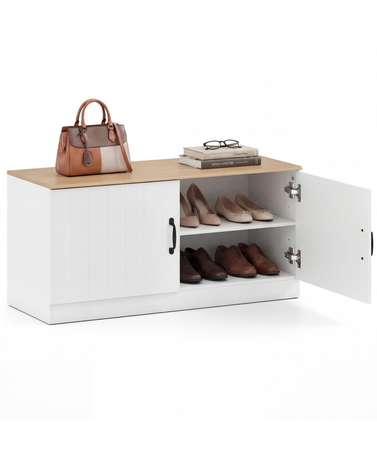 Mecale 2 Door Shoe Bench Storage Cabinet with Adjustable Shelves