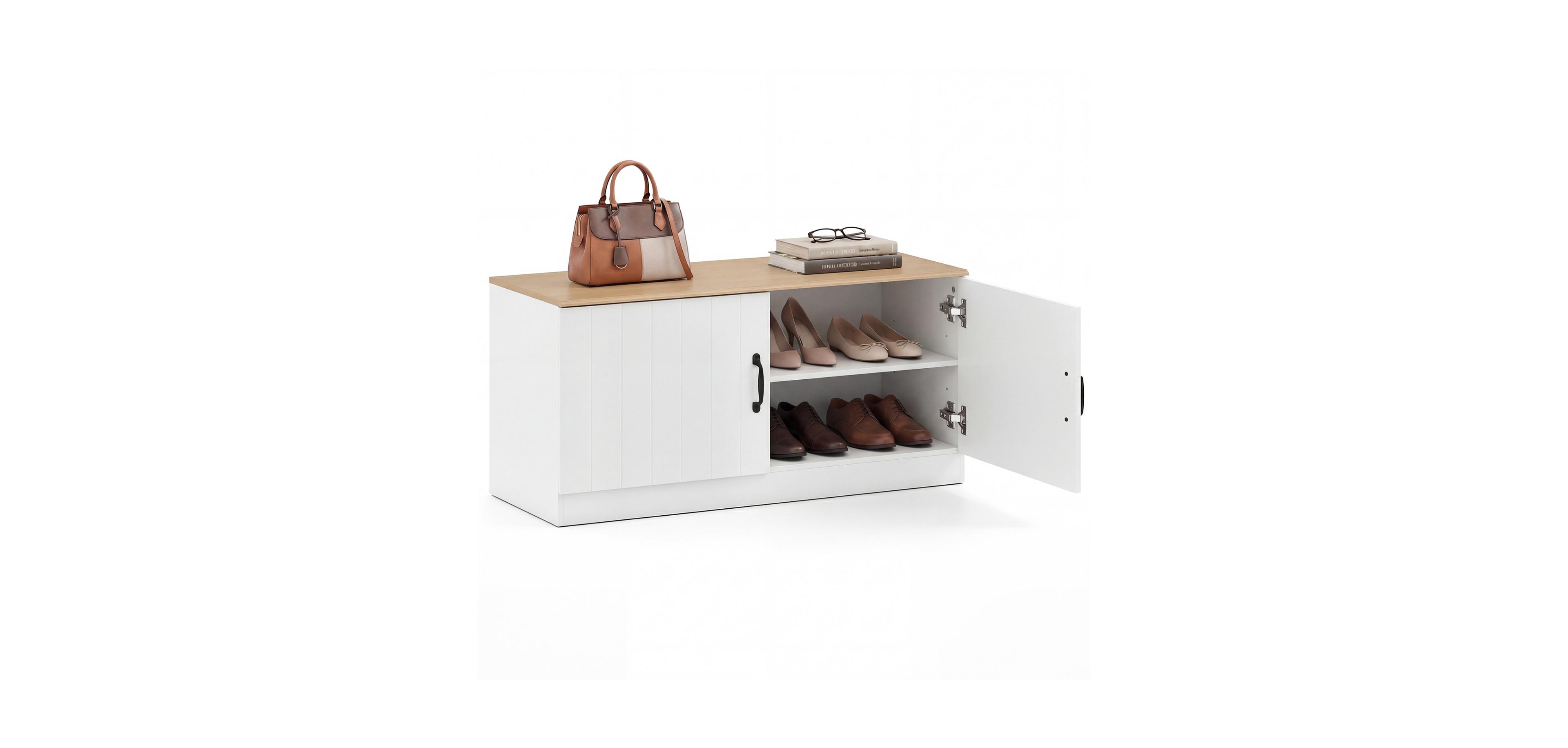 Mecale 2 Door Shoe Bench Storage Cabinet with Adjustable Shelves
