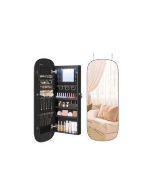 Wall/Door Mounted Jewelry Cabinet - Full-Length Mirror with Storage for Rings, Necklaces, and Accessories