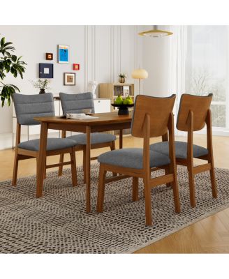Farmhouse 5-Piece Wood Dining Table Set with 4 Upholstered Chairs