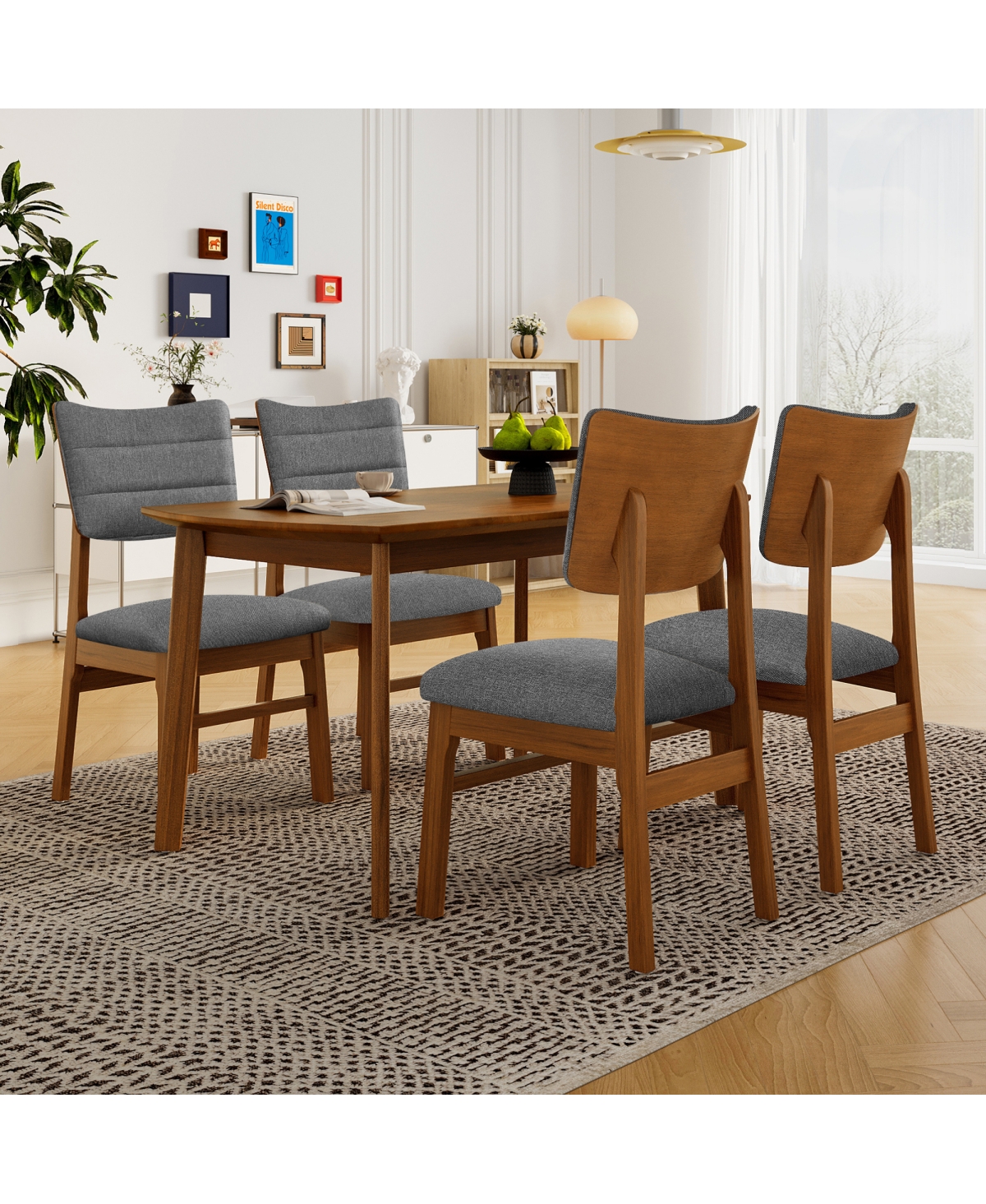 Streamdale Furniture Farmhouse 5-Piece Wood Dining Table Set with 4 Upholstered Chairs