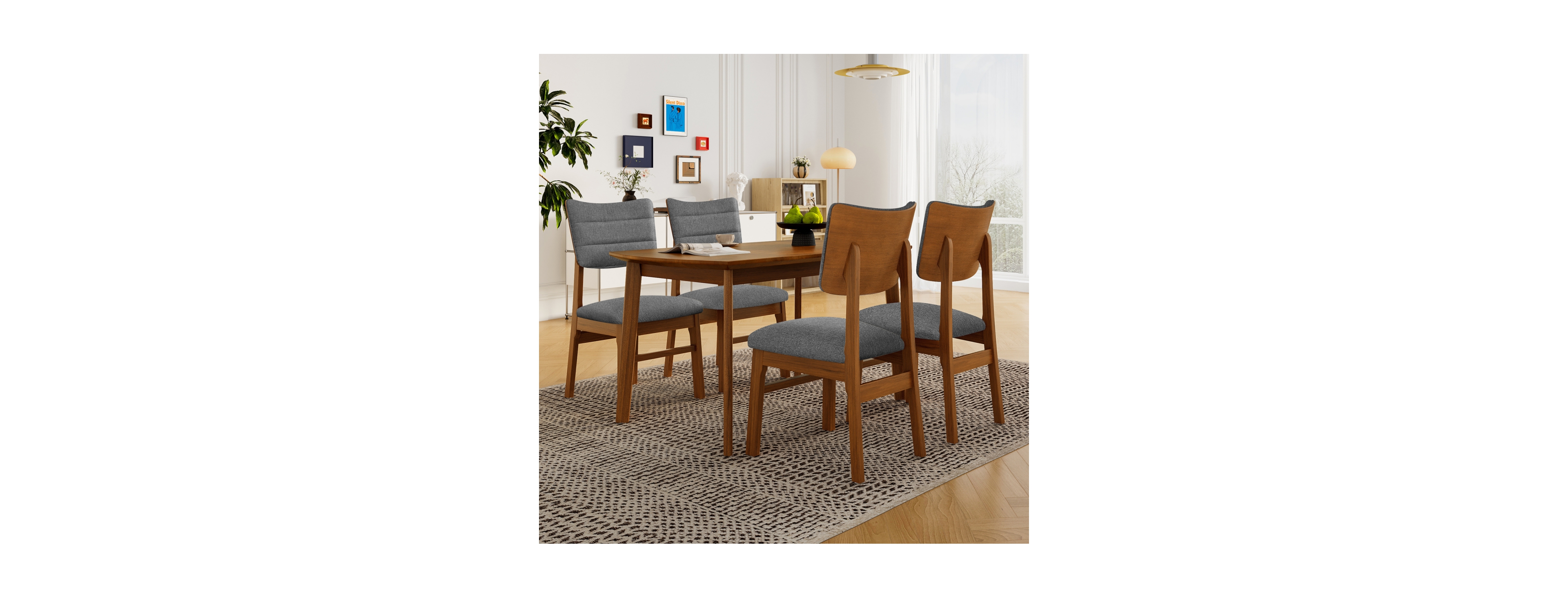 Streamdale Furniture Farmhouse 5-Piece Wood Dining Table Set with 4 Upholstered Chairs
