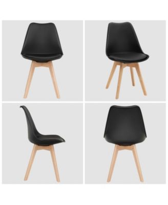 Set of 4 Dining Chairs Mid Century Modern Shell PU Seat with Wooden Legs