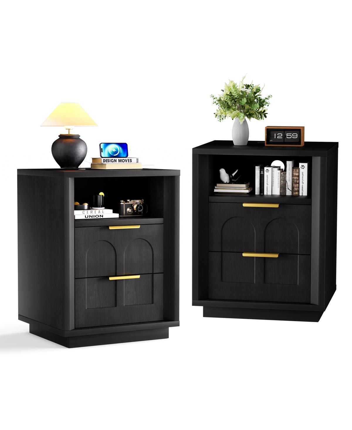 Streamdale Furniture 2-Piece Bedside Table Set with Charging Station and 2 Drawers