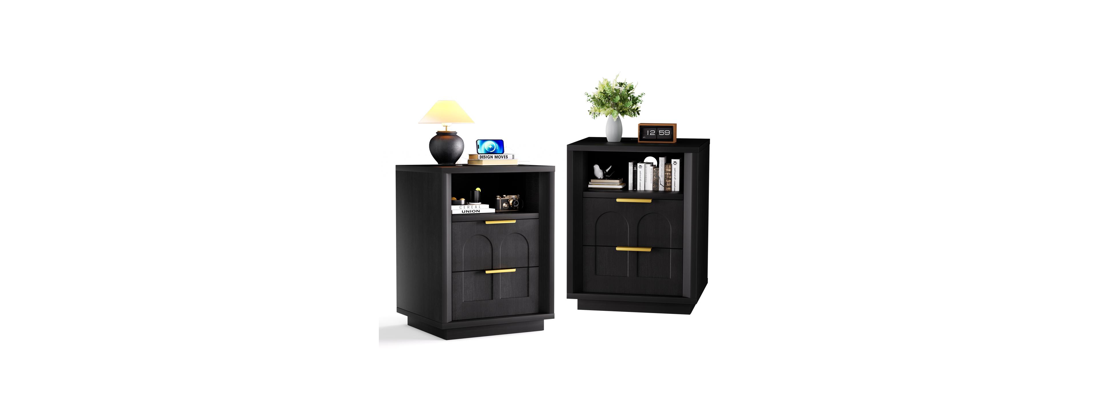 Streamdale Furniture 2-Piece Bedside Table Set with Charging Station and 2 Drawers