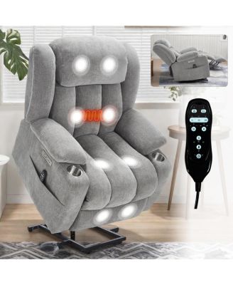 Chenille Power Lift Recliner with Massage, Heating, and USB Ports