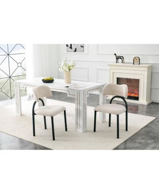 Off-white Breathable Fabric Dining Chairs with Metal Frame, Set of 2