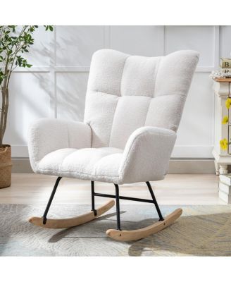 Teddy Fabric Wingback Glider Rocker with Side Pocket