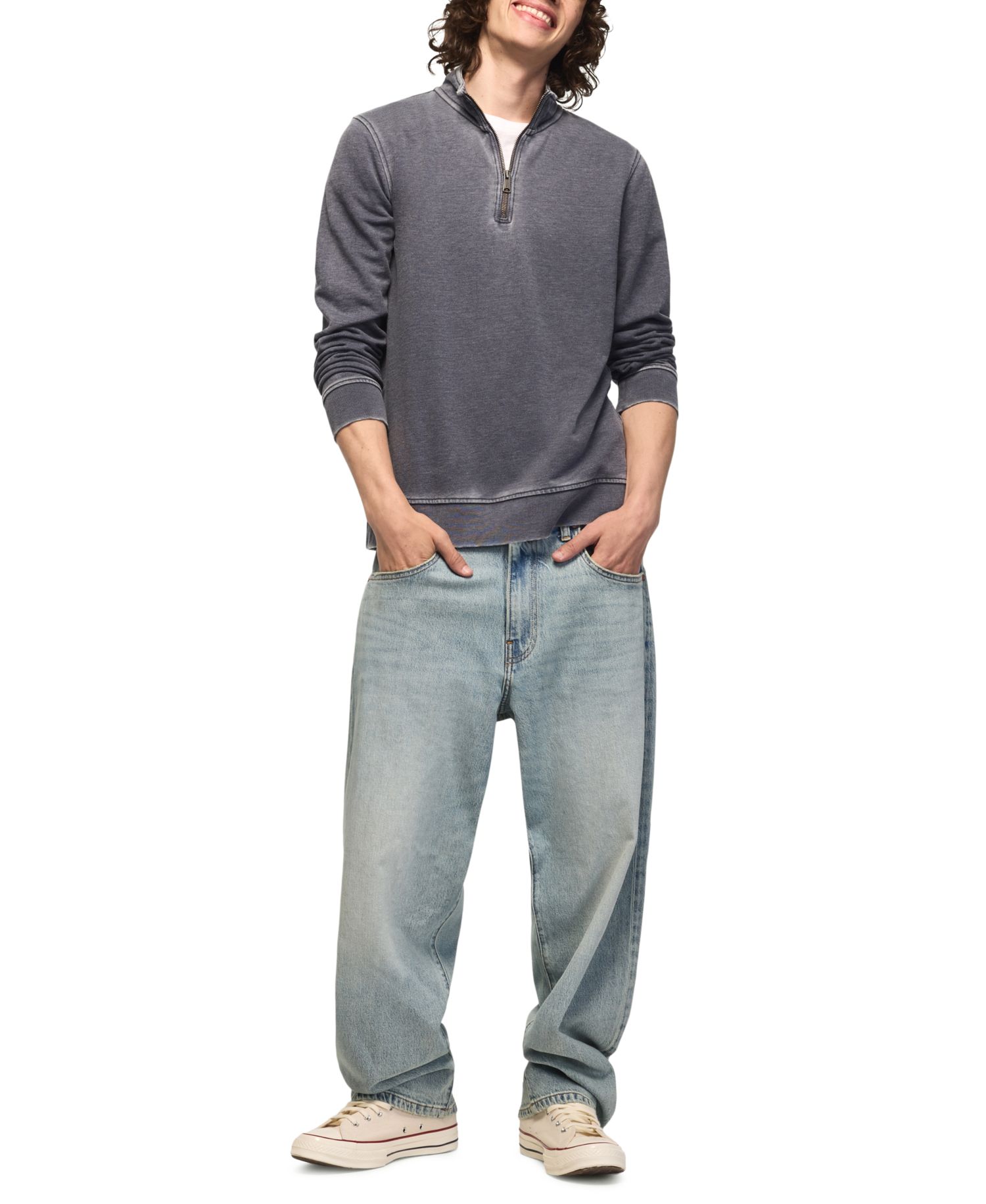Men's Venice Burnout Mockneck French-Terry Quarter-Zip Fleece Sweatshirt