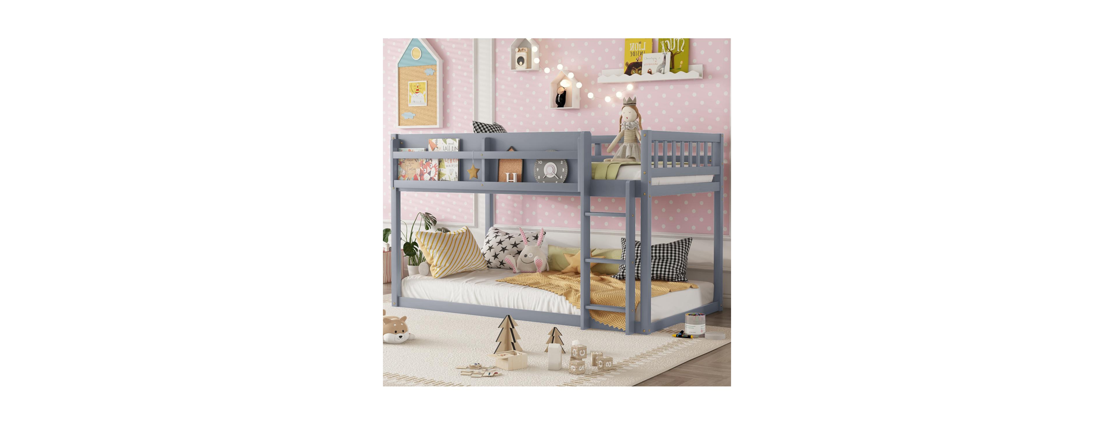 Streamdale Furniture Streamdale Low Twin Over Twin Floor Bunk Bed with Ladder