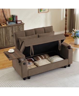 COFFEE Loveseat Sofa With Storage ,USB Ports, Cup Holder and Swivel Side Table