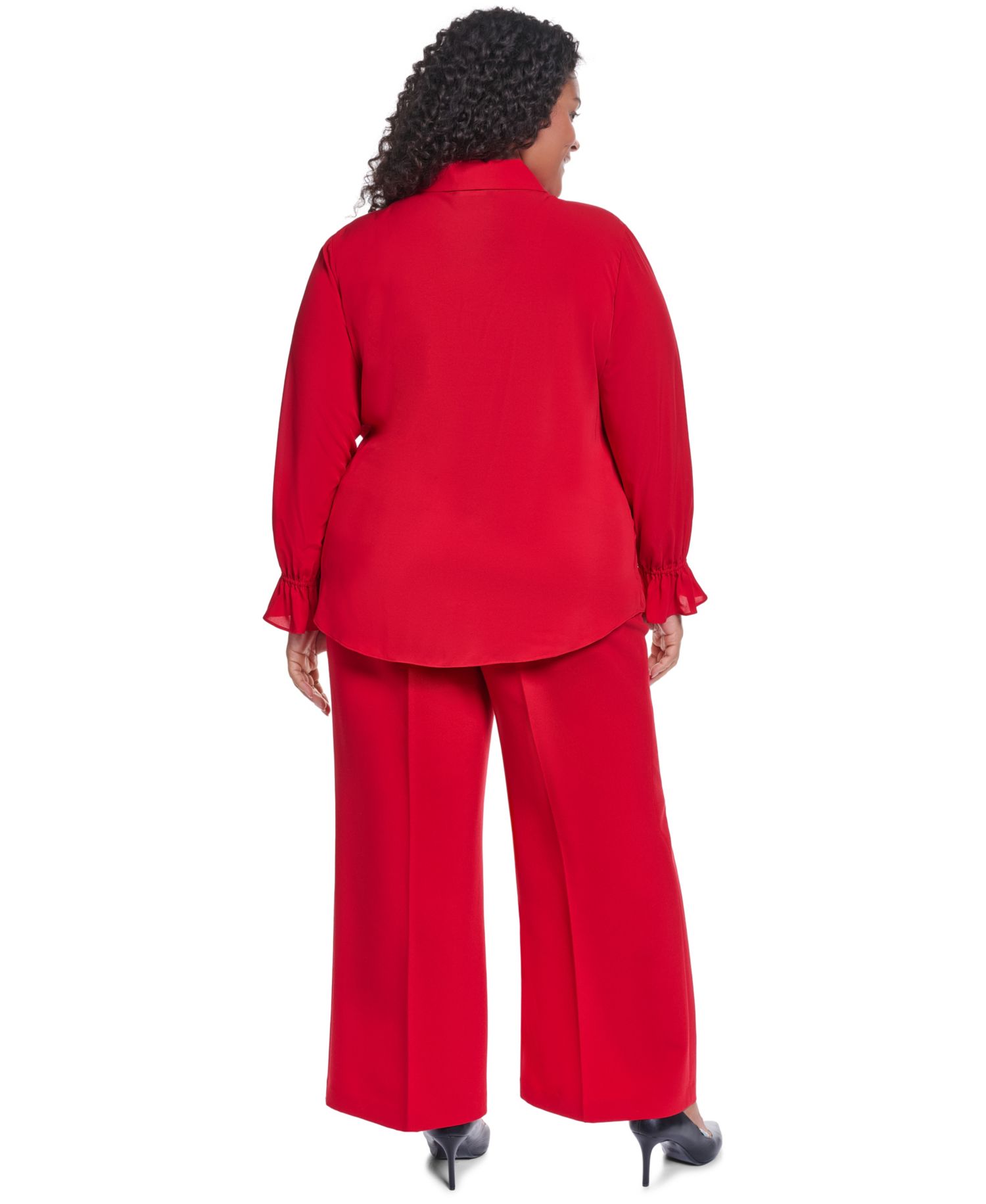 Plus Size Button-Up Ruffle-Trim Keyhole Blouse