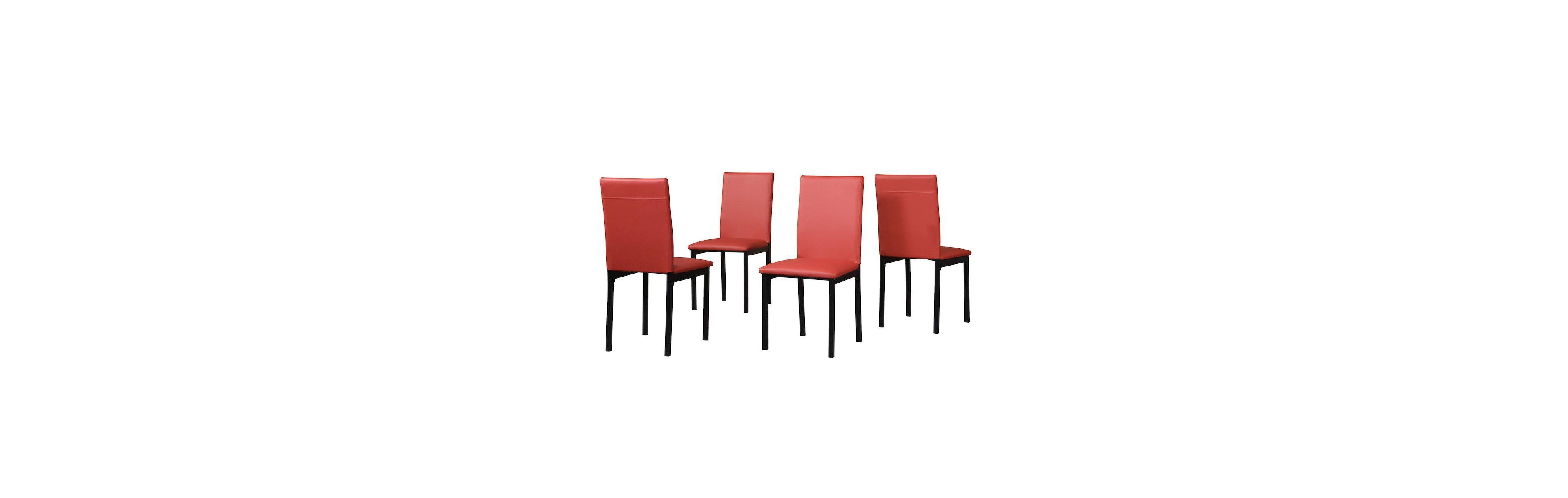 Roundhill Furniture Noyes Faux Leather Seat Metal Frame Red Dining Chairs, Set of 4