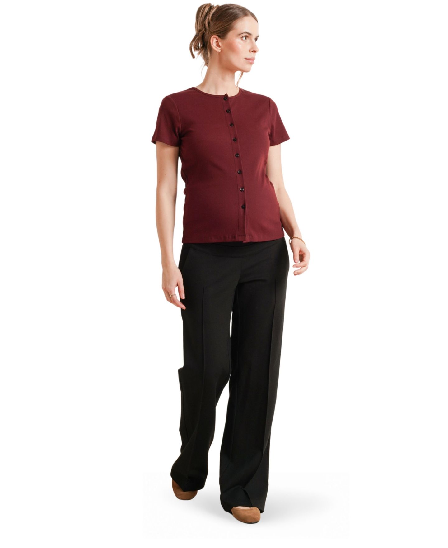 Женская футболка NOM Maternity Maternity Avery Button-Front Short-Sleeve Nursing, цвет: Бордовый — фото 3