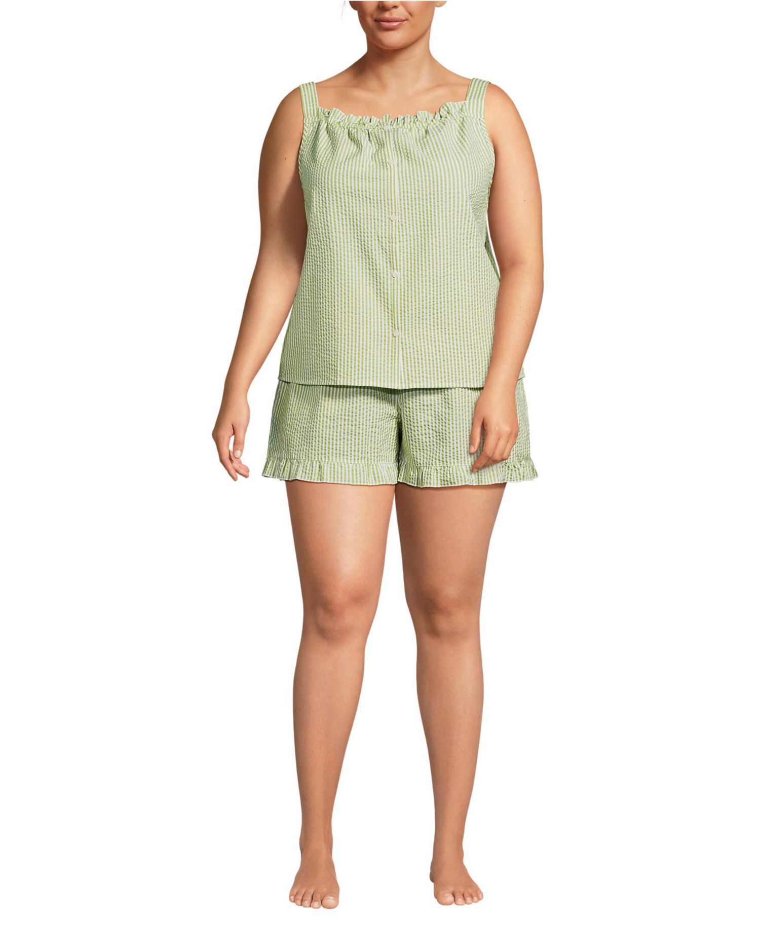 Plus Size Seersucker 2 Piece Pajama Set - Tank and Shorts
