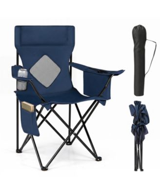Folding Camping Chair with Mesh Fabric Backrest, Solid Metal Frame