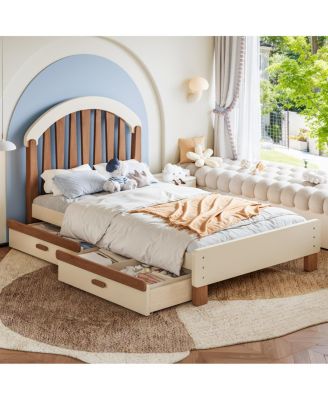 Twin Platform Bed with Storage Drawer and Round Headboard