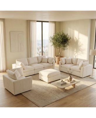 4-Piece Modular Chenille Sofa Set with Ottoman and Pillows