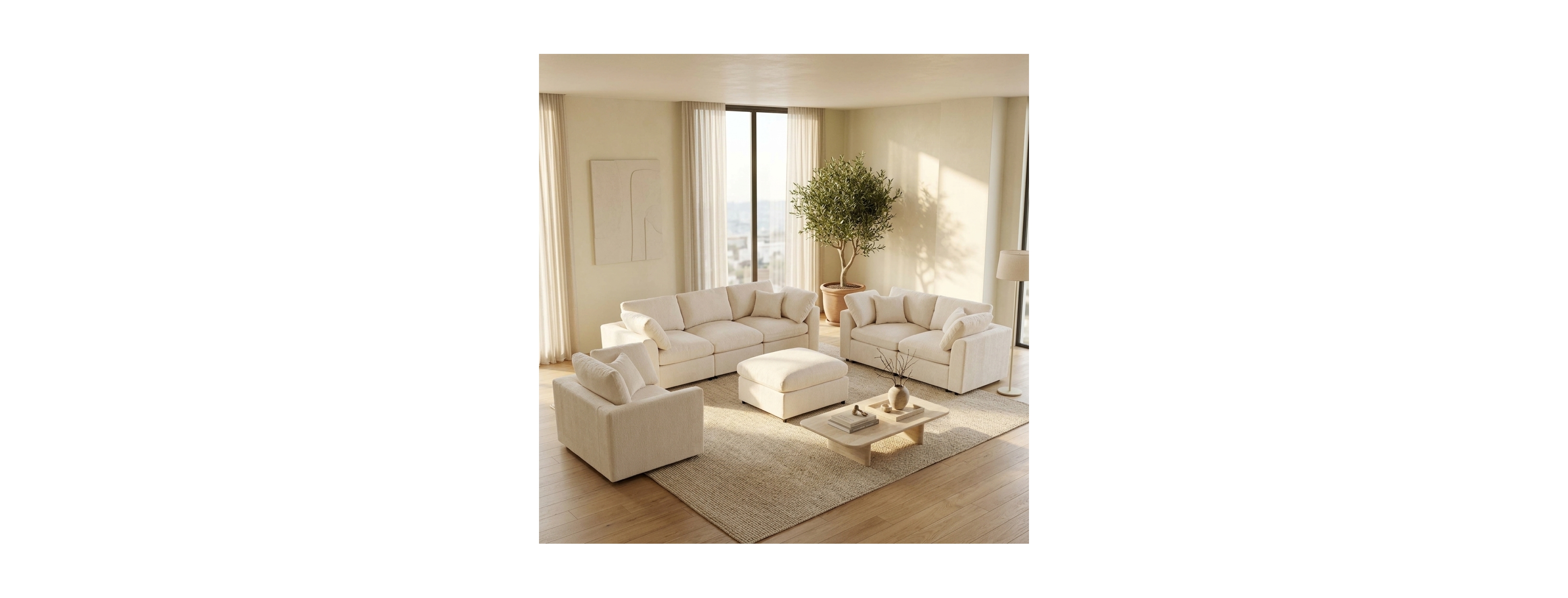 Streamdale Furniture 4-Piece Modular Chenille Sofa Set with Ottoman and Pillows