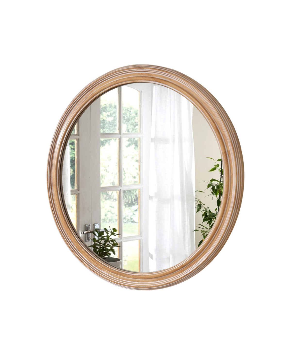 Busdays 27.5 Inch Round Wall Mirror for Bathroom Vanity Wooden Farmhouse Circle Mirror Whitewash Edge Decorative for Bedroom