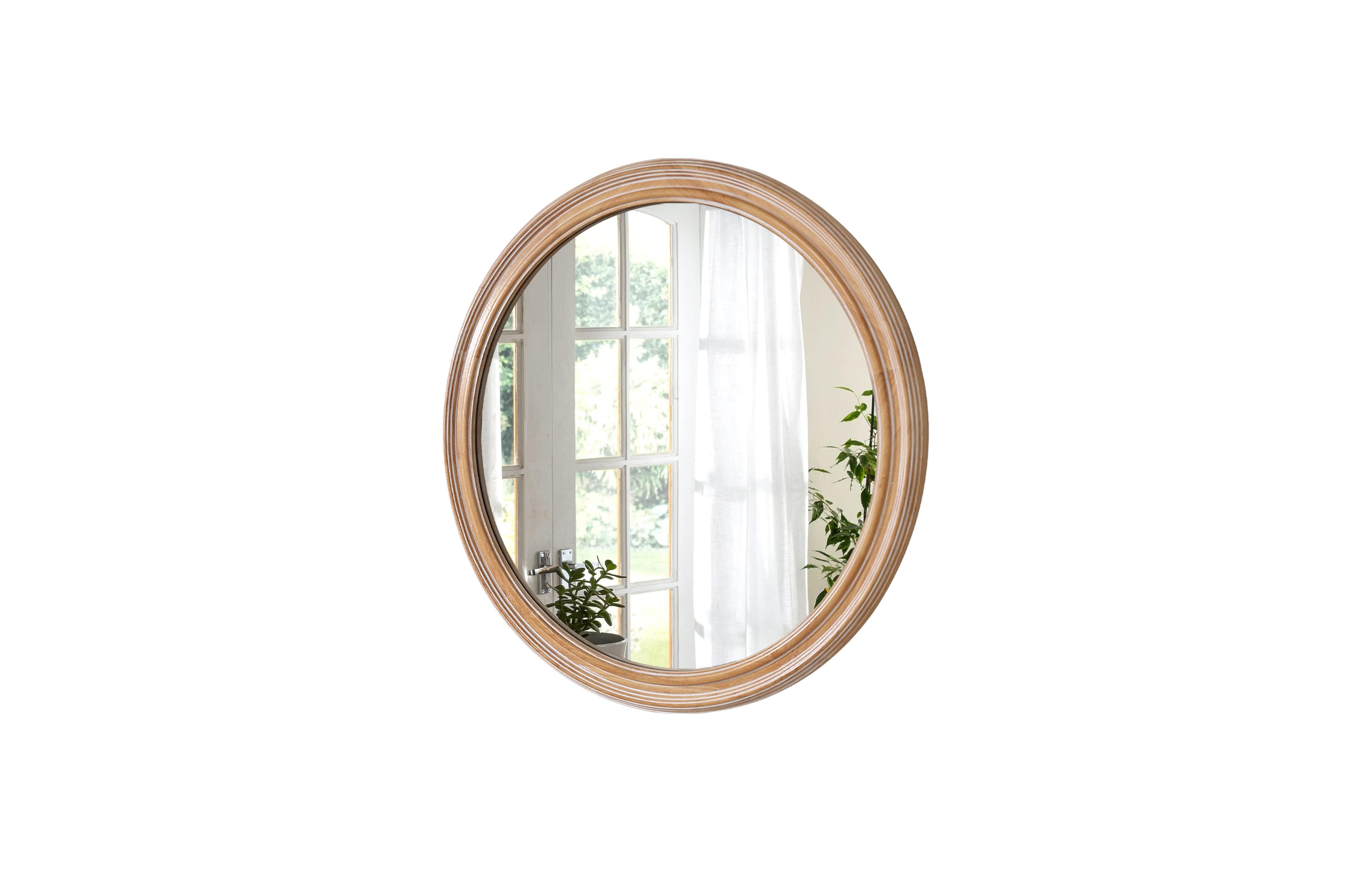 Busdays 27.5 Inch Round Wall Mirror for Bathroom Vanity Wooden Farmhouse Circle Mirror Whitewash Edge Decorative for Bedroom