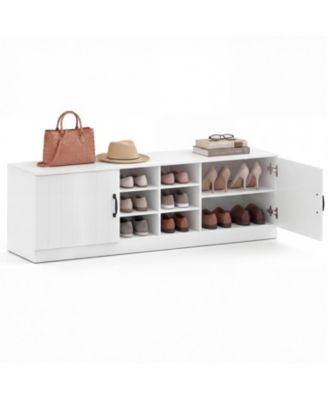 2 Door Shoe Bench Storage Cabinet with Adjustable Shelves