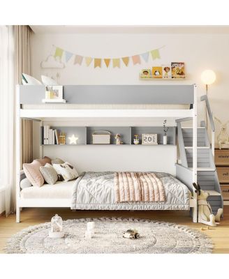 Full XL/Queen Bunk Bed with Stairs and Shelves