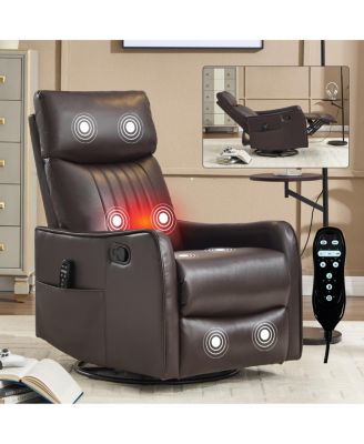 Brown Faux Leather Massage Swivel Rocker Recliner