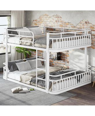 Queen over Queen Metal Bunk Bed with Ladders
