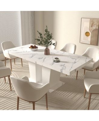 Modern Extendable Faux Marble Dining Table for 6-10