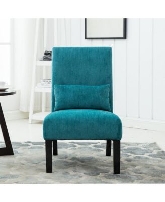 Pisano Teal Blue Fabric Armless Accent Chair with Matching Kidney Pillow