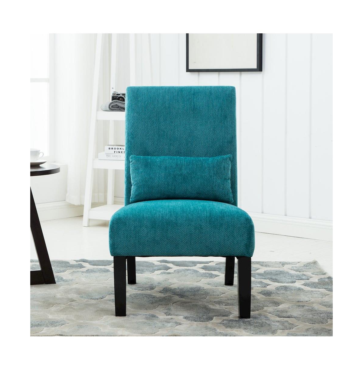 Roundhill Furniture Pisano Teal Blue Fabric Armless Accent Chair with Matching Kidney Pillow