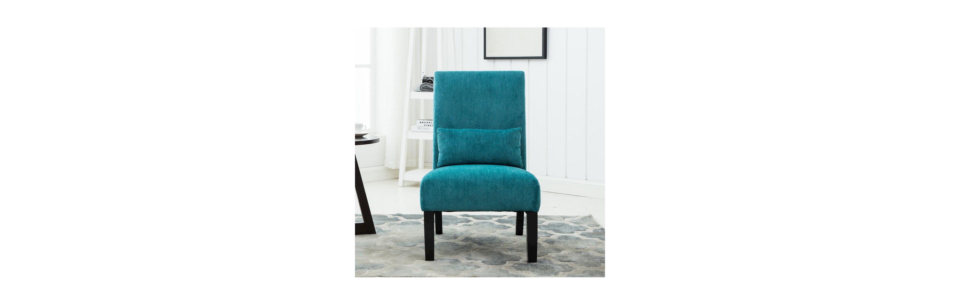 Roundhill Furniture Pisano Teal Blue Fabric Armless Accent Chair with Matching Kidney Pillow