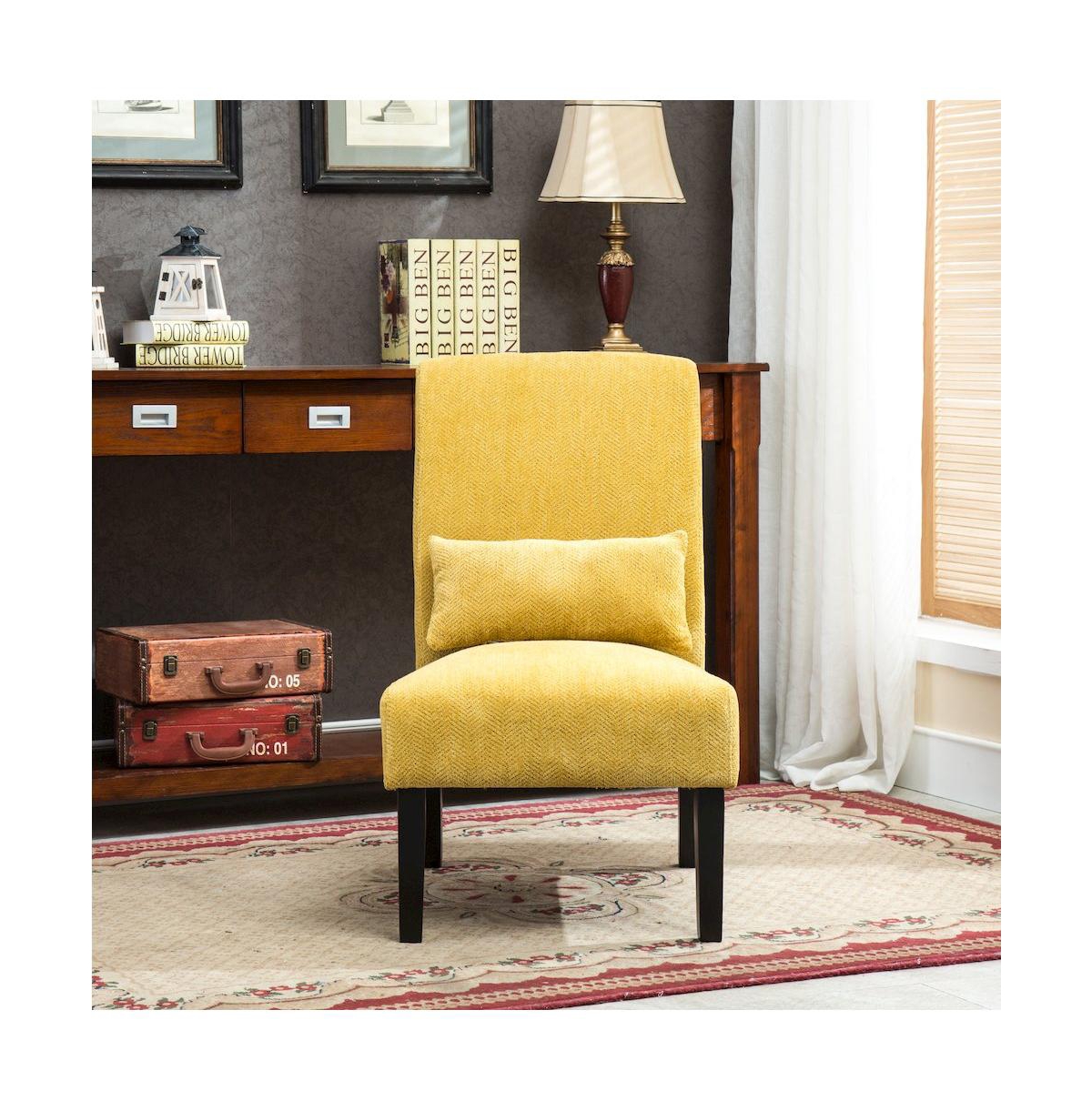 Roundhill Furniture Pisano Fabric Armless Accent Chair with Matching Kidney Pillow - Yellow