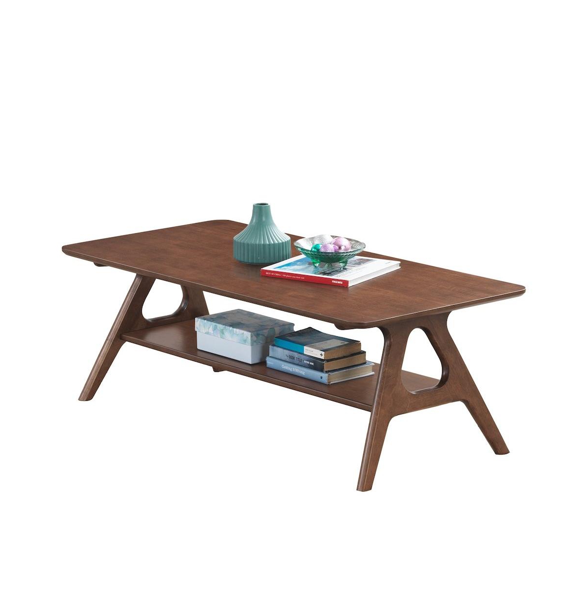 Roundhill Furniture Arona Mid-Century Modern Wood Coffee Table with Shelf