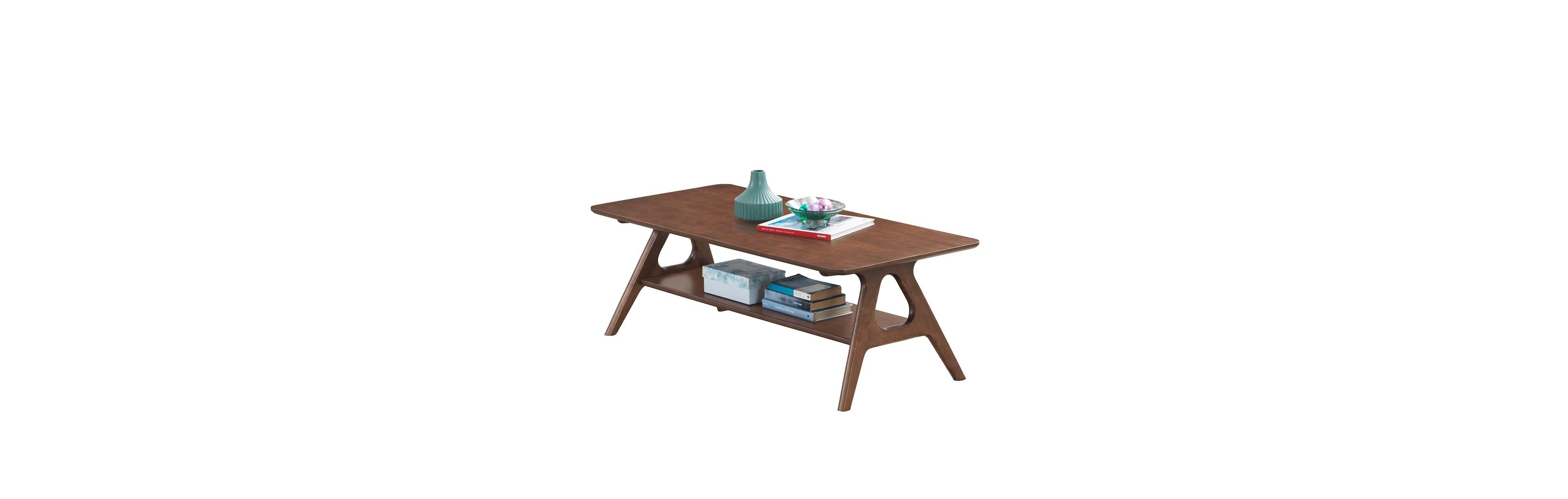 Roundhill Furniture Arona Mid-Century Modern Wood Coffee Table with Shelf