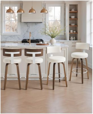 29" Mid-Century Swivel Bar Height Stools, Faux Leather Kitchen Stools
