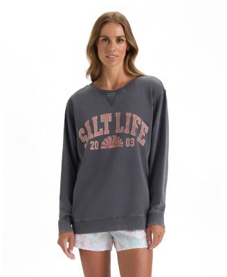Women's Local Time V-Notch Long-Sleeve Salt-Wash Sweatshirt