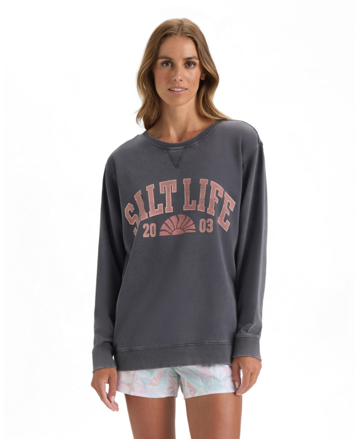 Salt Life Women's Local Time V-Notch Long-Sleeve Salt-Wash Sweatshirt